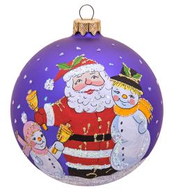 НФШ-1465/1 Ел.украшение Шар «Дед Мороз со снеговиками» синий 100 мм