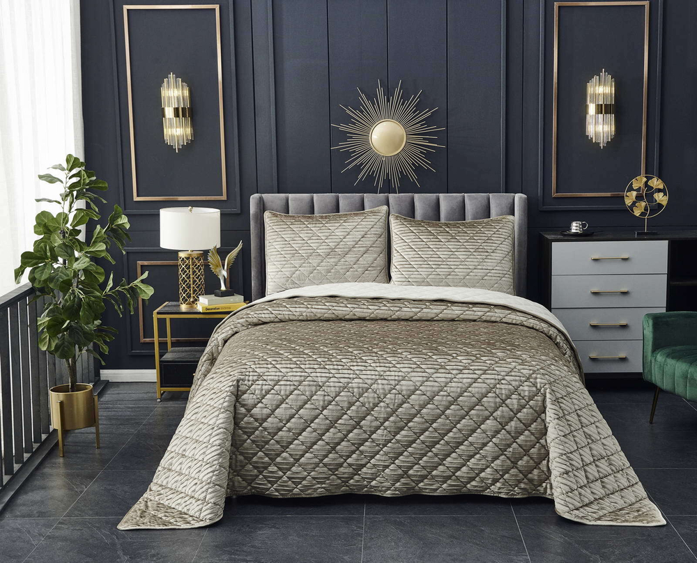 Покрывало 240x260 и 2 наволочки 50х70 Sofi De MarkO Леонтия бежевое