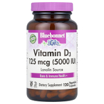 Bluebonnet Nutrition, Витамин D3, 5000 МЕ, 120 растительных капсул