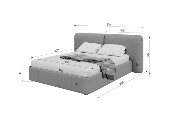 Кровать с подъемным механизмом Hub Soft 160 см (серый, твид)