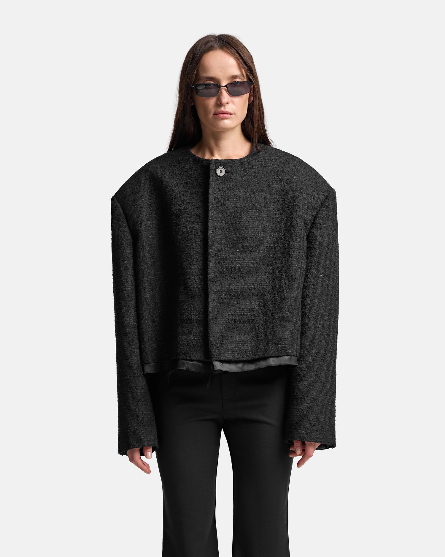 Укороченный пиджак из твида