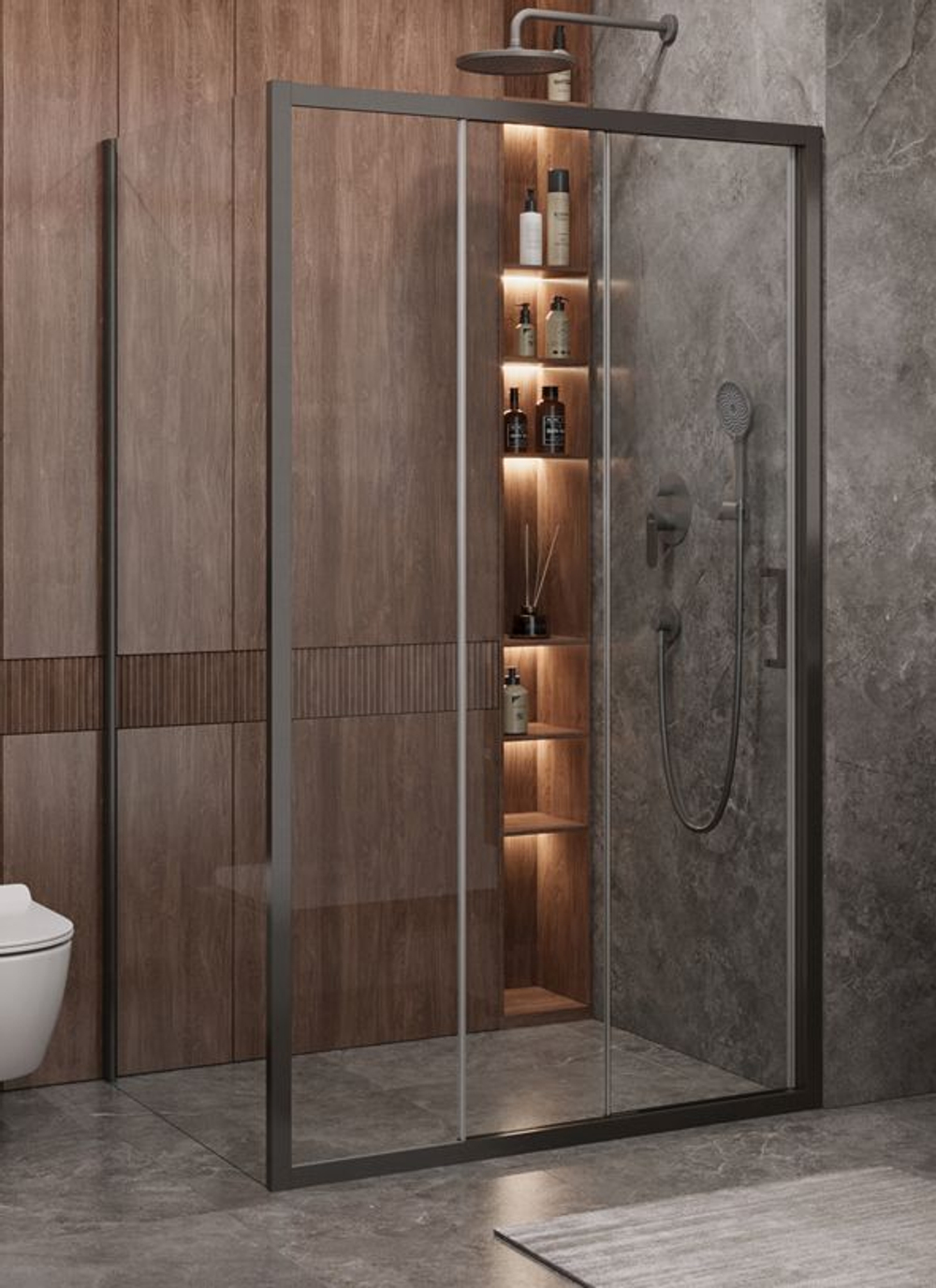 Душевой уголок Cezares MOLVENO-AHF-31-120/90-C-GM-IV, 120х90х195, профиль оружейная сталь, прозрачное стекло