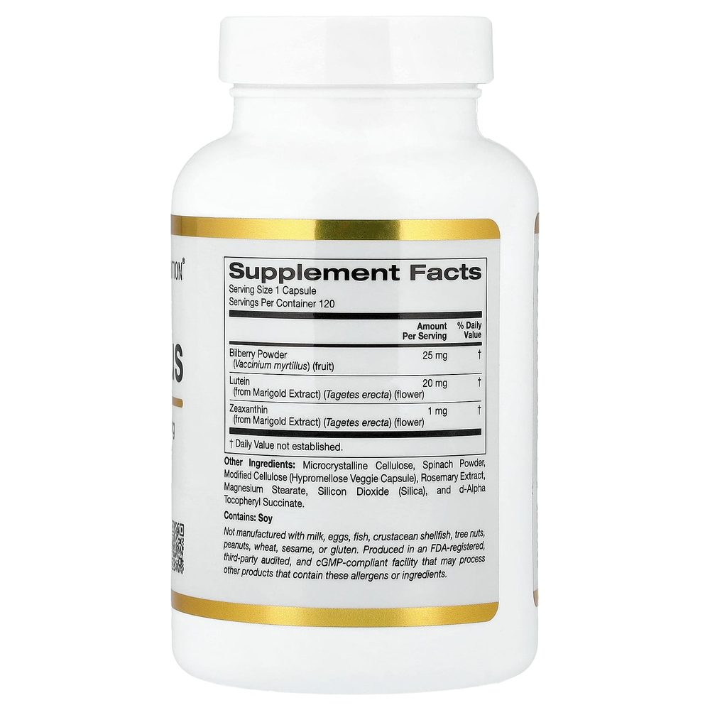 California Gold Nutrition, лютеин плюс, с черничным порошком и зеаксантином, 120 растительных капсул