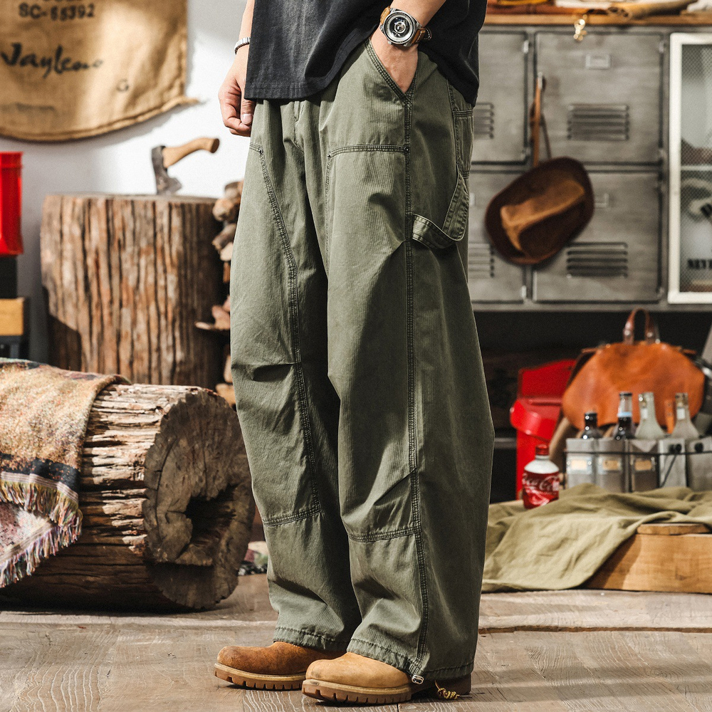 Мужские брюки рабочая одежда Maillard в стиле ретро,летние модные свободные широкие брюки, дышащие прямые повседневные брюки, мужские длинные брюки