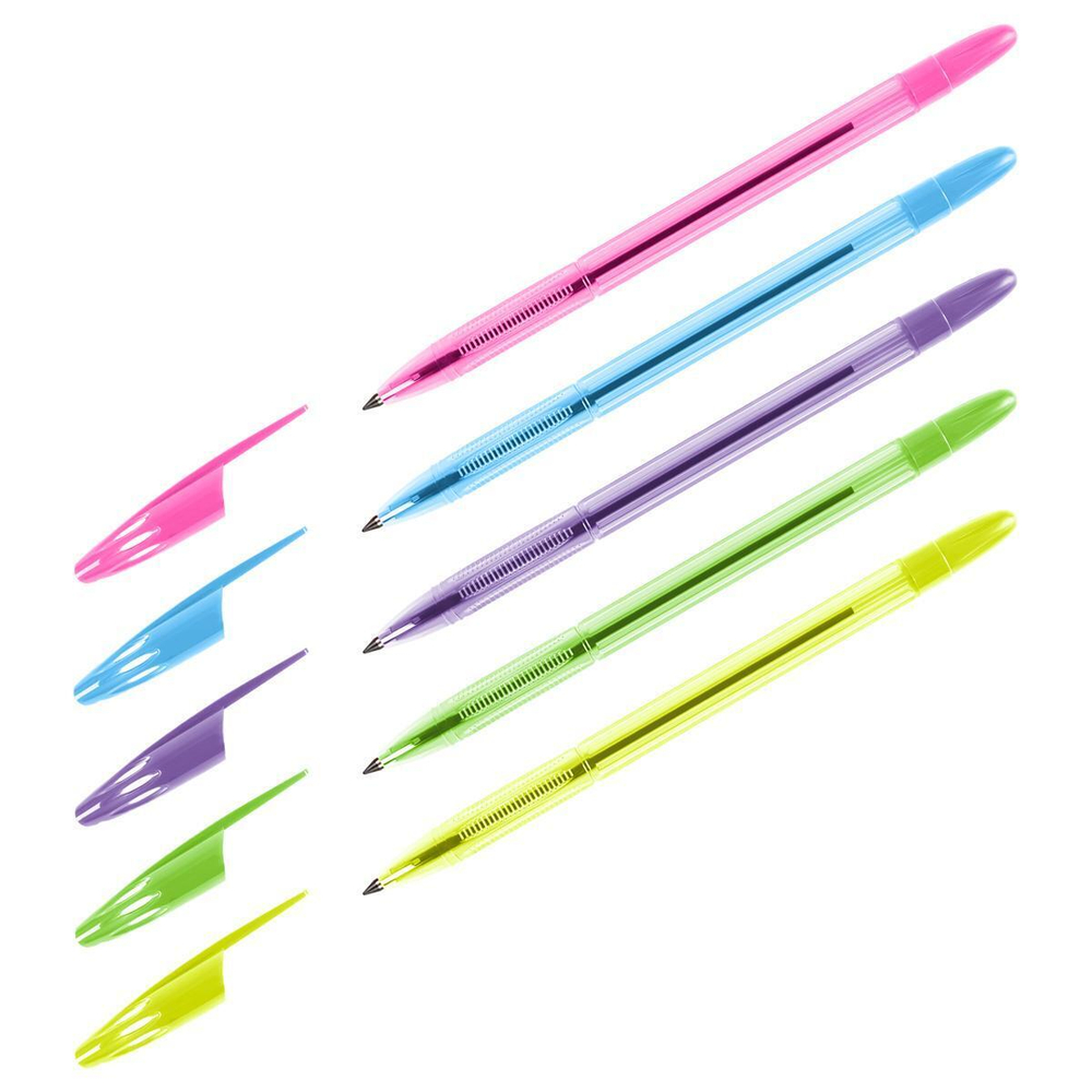 Ручка шариковая синяя, 0,7мм, неоновый микс "555" (Стамм)