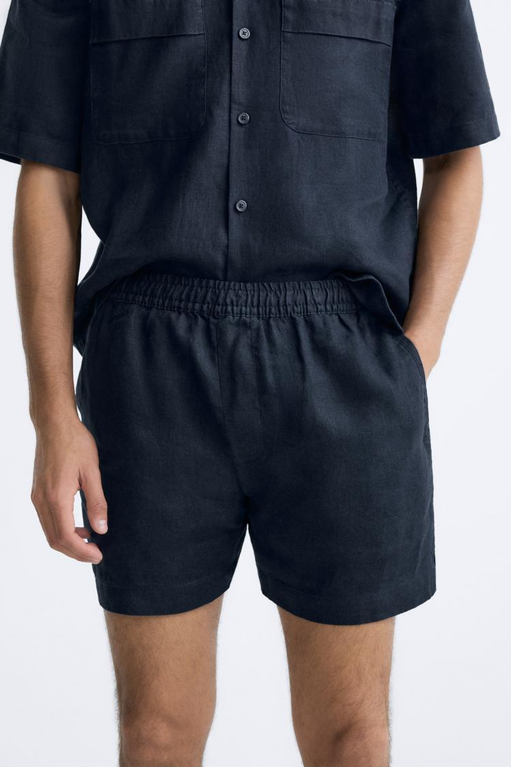 ZARA ШОРТЫ ИЗ 100% ЛЬНА, МОРСКОЙ СИНИЙ