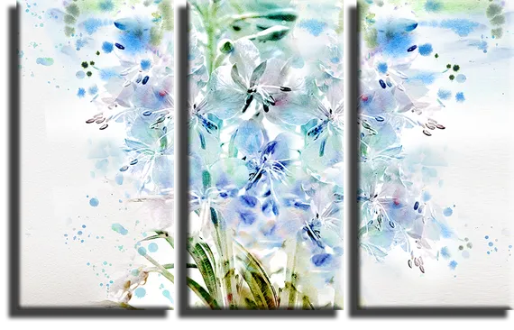 Модульная картина "Голубые акварельные цветы"