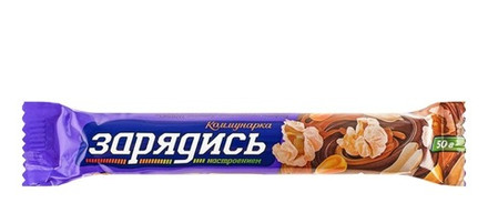 Батончик "Зарядись" карамельный поп-корн и жареный арахис в молочном шоколаде 50г. Коммунарка