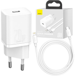КОМПЛЕКТ СЗУ BASEUS SUPER SI TZCCSUP-B02 3A 20W TYPE-C ПОРТ С КАБЕЛЕМ TYPE-C-LIGHTNING, БЕЛЫЙ