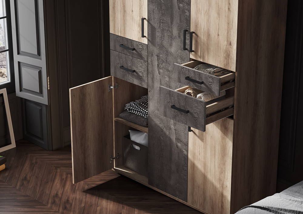 НЕЛЬСОН-2 Шкаф 3-х дверный Дуб каньон/Железный камень