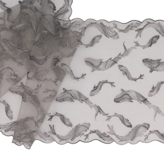 Вышивка на сетке темно-серая киты 21 см, Китай