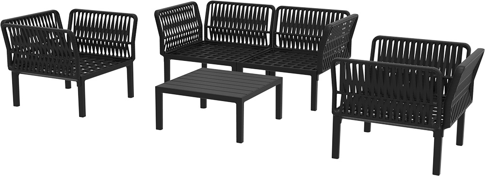 Диван пластиковый двухместный с подушками Siesta Contract Portofino Lounge, черный, темно-серый