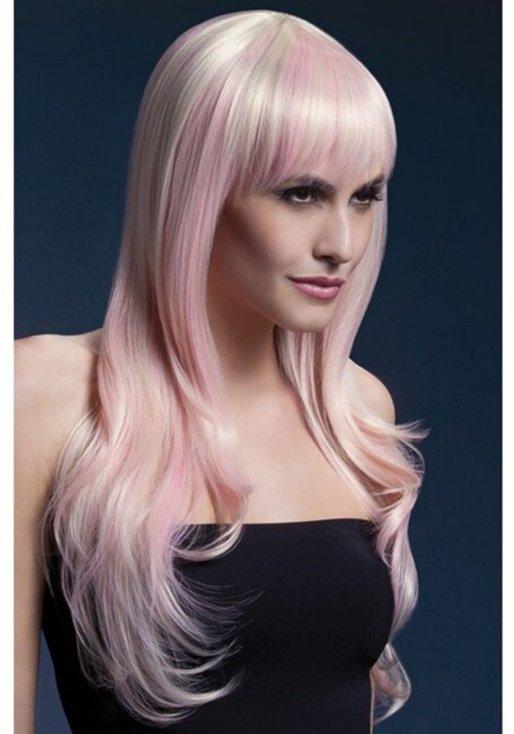 Парик Сладкая Сиенна с розовыми прядями (блонд) 66 см. (Цвет: розовый блонд)