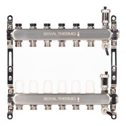 Коллектор Royal Thermo нерж. в сборе универсальный 1" ВР-3/4" НР с автомат. воздухоотвод-ми 6 вых.