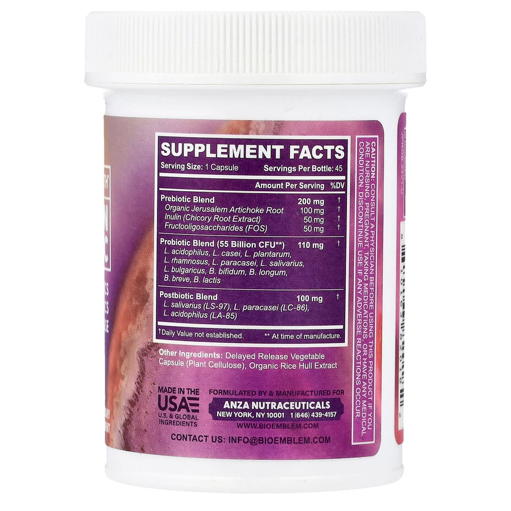 BioEmblem, 55 млрд пробиотиков, 45 растительных капсул