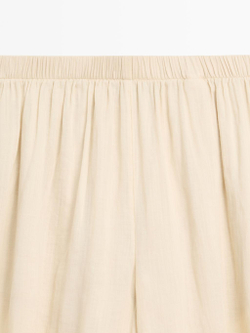 Massimo Dutti Свободные брюки-саруэль из рами, бежевый