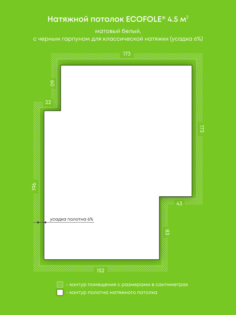 Матовый натяжной потолок 4.5 м2