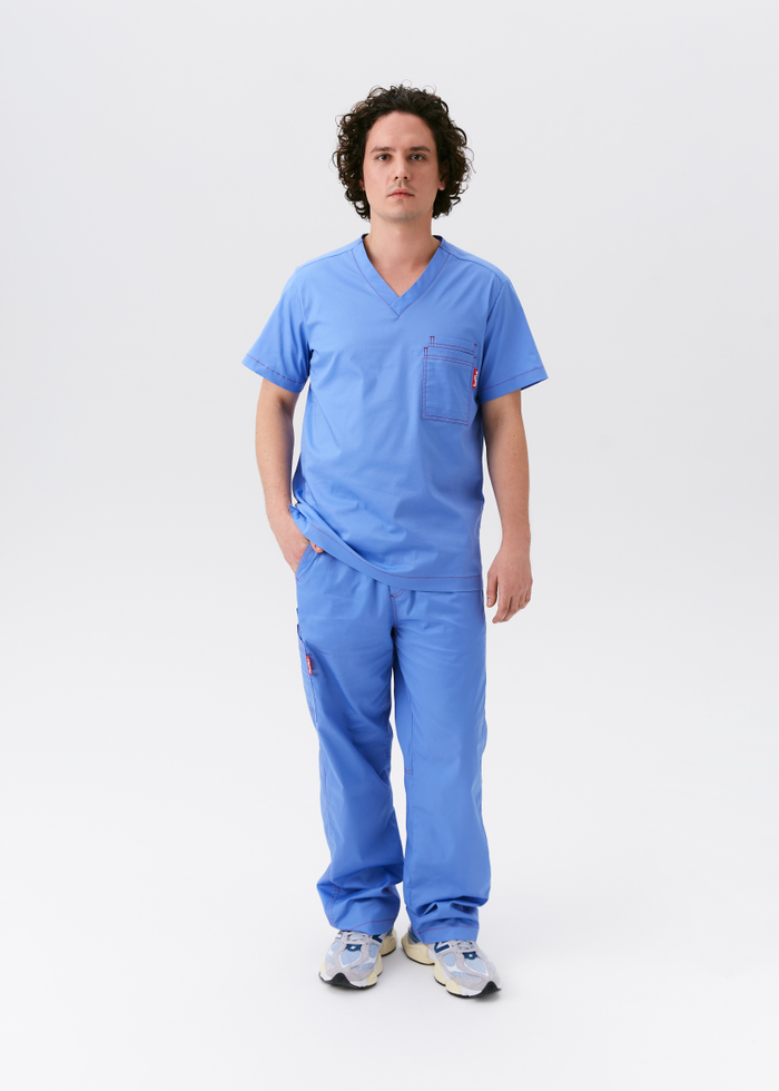 Топ медицинский мужской Гекай, эйр блю хлопок