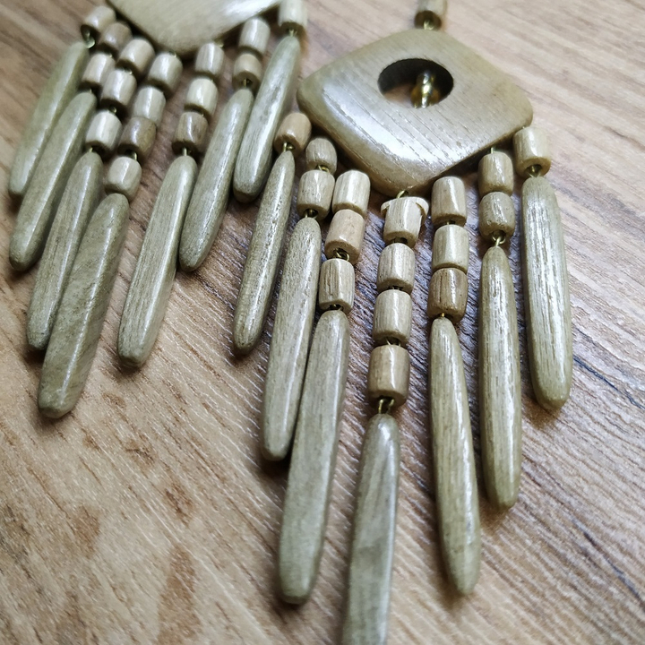 Серьги Огонек, дерево, цвет бежевый, 35x105 мм