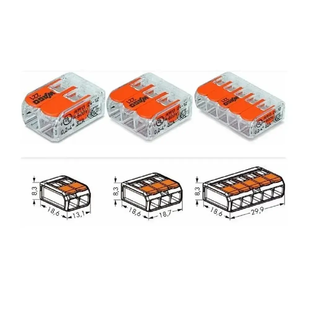 Клемма Wago 221-412, 2-х проводная для соединения проводов (Ваго), 10 шт