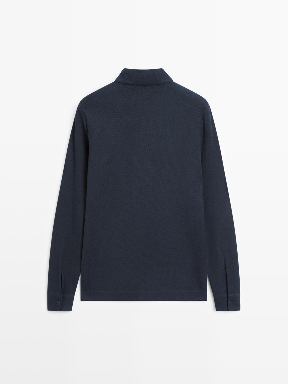 Massimo Dutti Поло из рельефной ткани пике с длинными рукавами, темно-синий