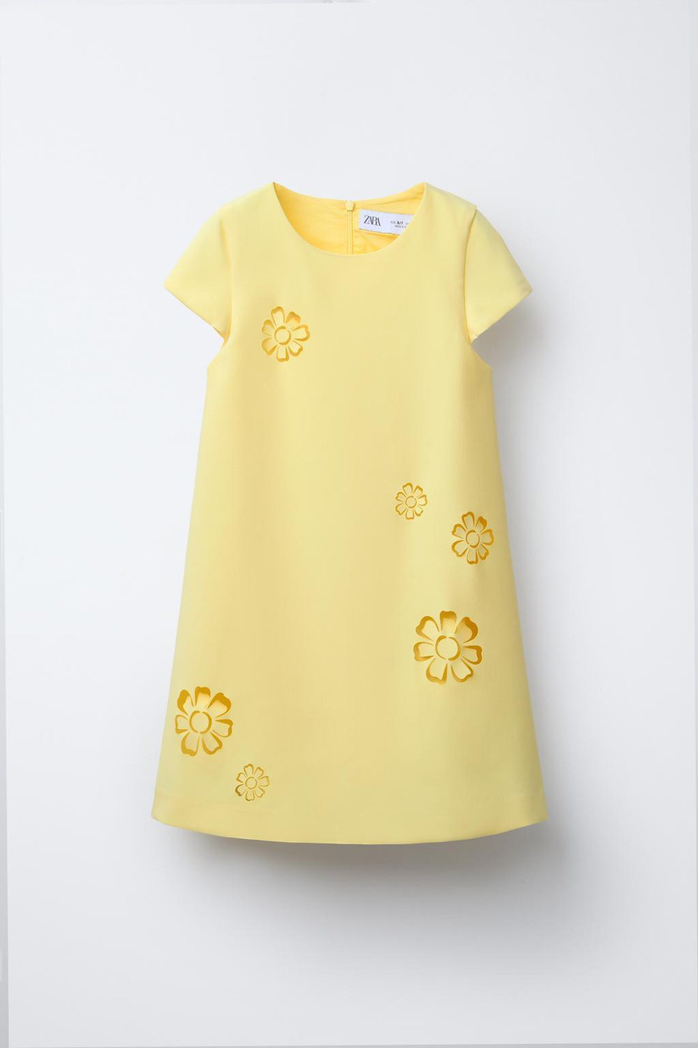 ZARA ПЛАТЬЕ С КОНТРАСТНЫМИ ЦВЕТОЧКАМИ, ПАСТЕЛЬНО-ЖЕЛТЫЙ