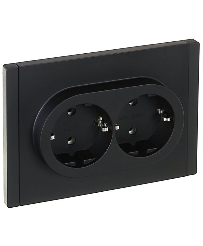 Розетка 2-м СП FORTE&amp;PIANO FP124 16А с заземл. без защ. шторок безвинт. крепл. черн. IEK FP-R21-16-1-K02