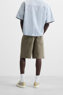 ZARA ДЖИНСОВЫЕ ШОРТЫ STRAIGHT-LEG, ТЕМНЫЙ ХАКИ