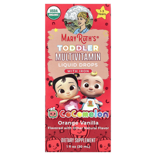 MaryRuth's, Cocomelon, мультивитамины для малышей, капли с железом, для детей от 1 до 3 лет, вкус апельсина и ванили, 30 мл (1 жидк. унция)