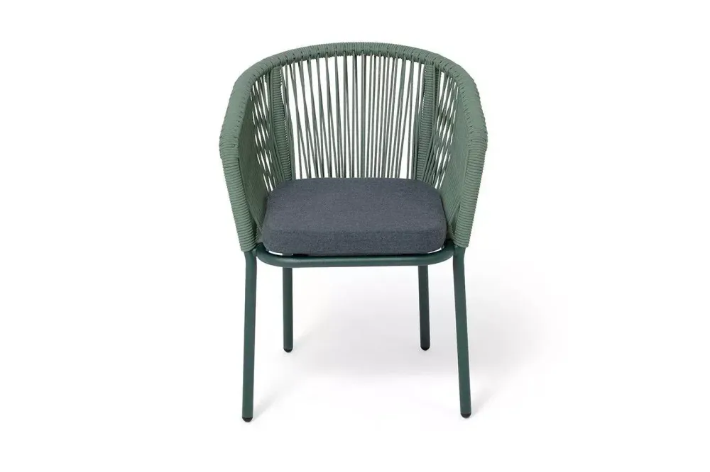 "Марсель" стул плетеный из роупа, каркас алюминий RAL6036 муар, роуп зеленый (4204) круглый tex, ткань темно-серая 027