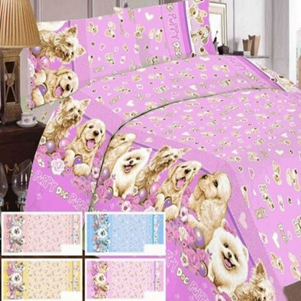 Комплект постельного белья "П37. СОБАЧКИ (розовый)", бязь, 100% хлопок.
