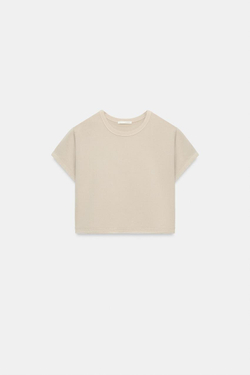 ZARA УКОРОЧЕННАЯ ФУТБОЛКА С ЭФФЕКТОМ ПОТЕРТОСТИ, КАМЕННО-С