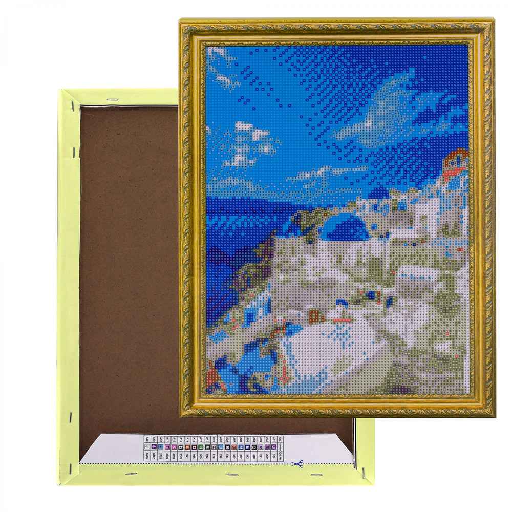 Алмазная мозаика Alingar, на подрамнике, с полным заполнением, (глянц) дизайн рамка, 30х40 см, 20 цветов, "Санторини"