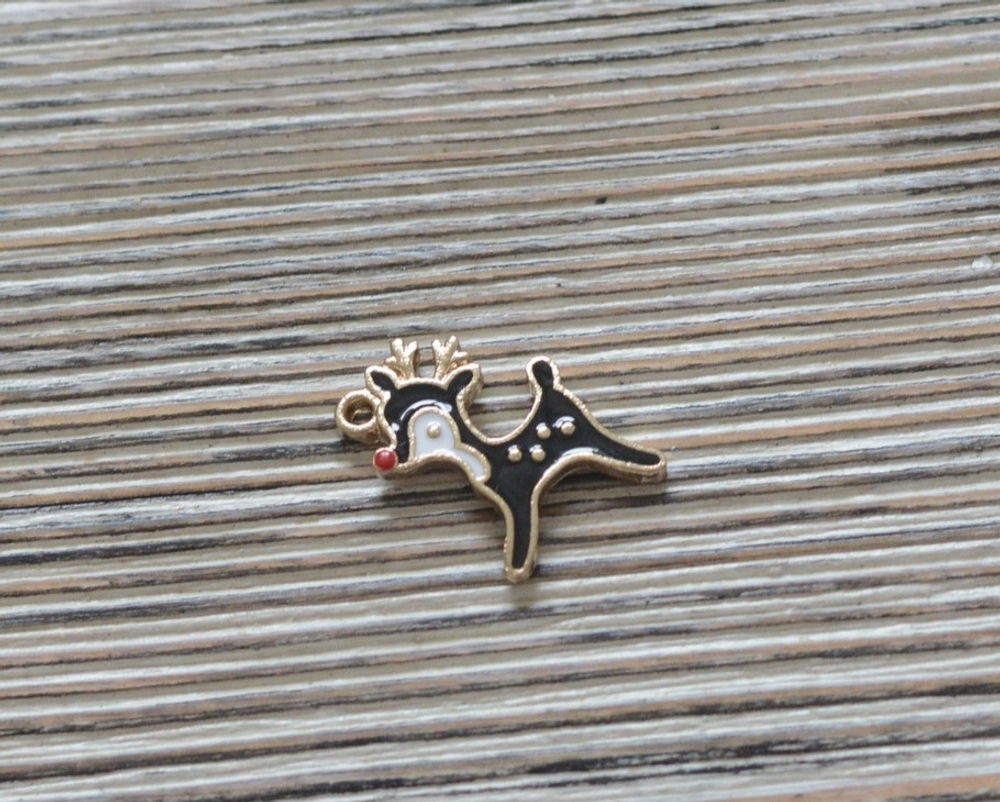 Подвеская эмалевая 2 см, олень, черный