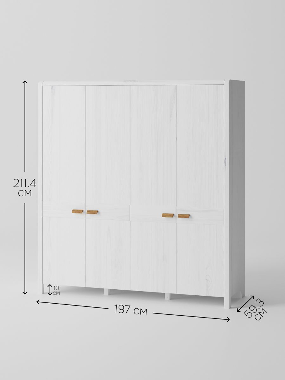 Шкаф для одежды, 197х59х211, Мадейра, распашной, в прихожую, из массива сосны, белый, Dipriz