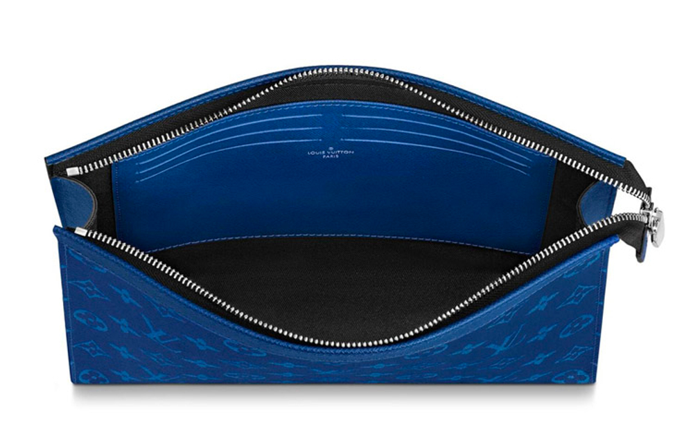 LOUIS VUITTON Pochette Voyage Monogram Eclipse Taiga Leather Mm Pacific Blue