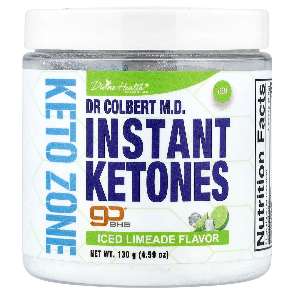 Divine Health, Компания Dr. Coliber MD, Keto Zone, растворимые кетоны, со вкусом холодного лаймада, 130 г (4,59 унции)