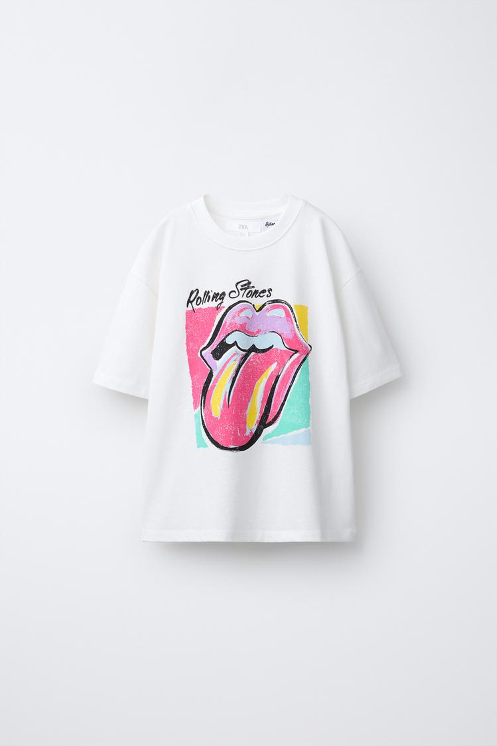 ZARA ФУТБОЛКА С ПРИНТОМ ROLLING STONES ©, БЕЛЫЙ