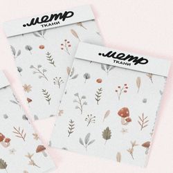 Ткань поплин осенние грибы с листочками