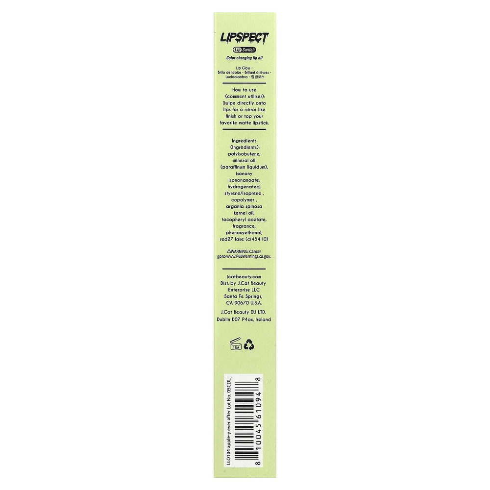 J.Cat Beauty, Lipspect, масло для губ, меняющее цвет, LLO 104 Apple-y Ever After, 3 мл (0,1 жидк. унции)