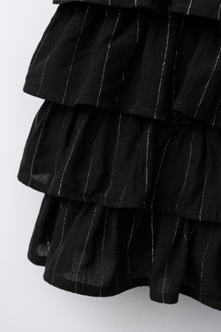 ZARA ЮБКА-ШОРТЫ В ПОЛОСКУ С БЛЕСТКАМИ, ЧЕРНЫЙ