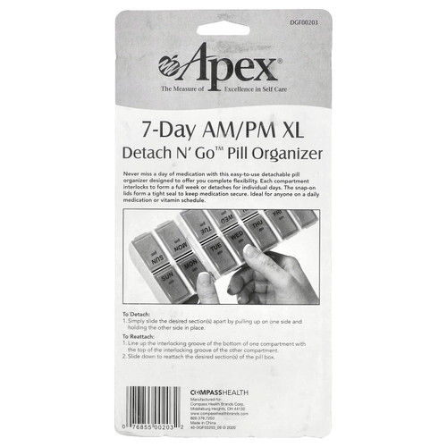 Apex, Detach N' Go™, органайзер для таблеток с учетом приема 2 раза в день, размер XL, 1 шт.