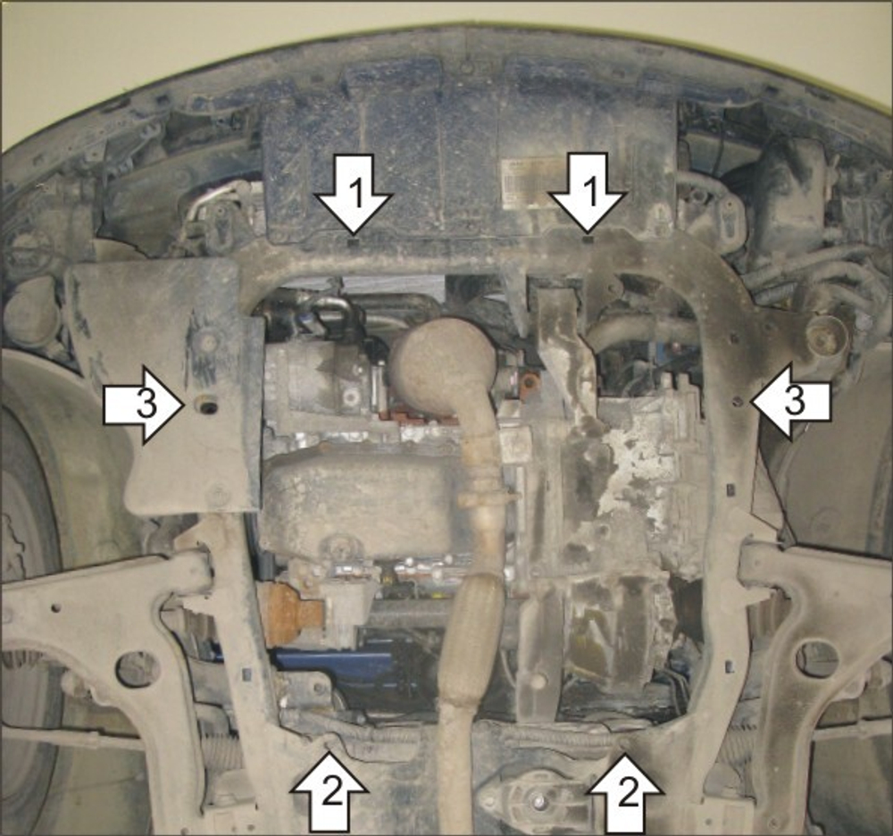 Защита картера Двигателя, КПП. 2 мм, Сталь. для Opel Astra H 2004-2010, Opel Meriva 2010-2015 MOTODOR.01528