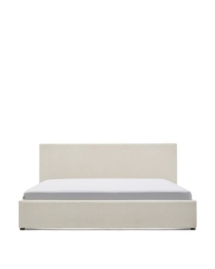 Кровать Nahiri бежевого цвета из шенилла с ящиком для хранения 180 x 200 см