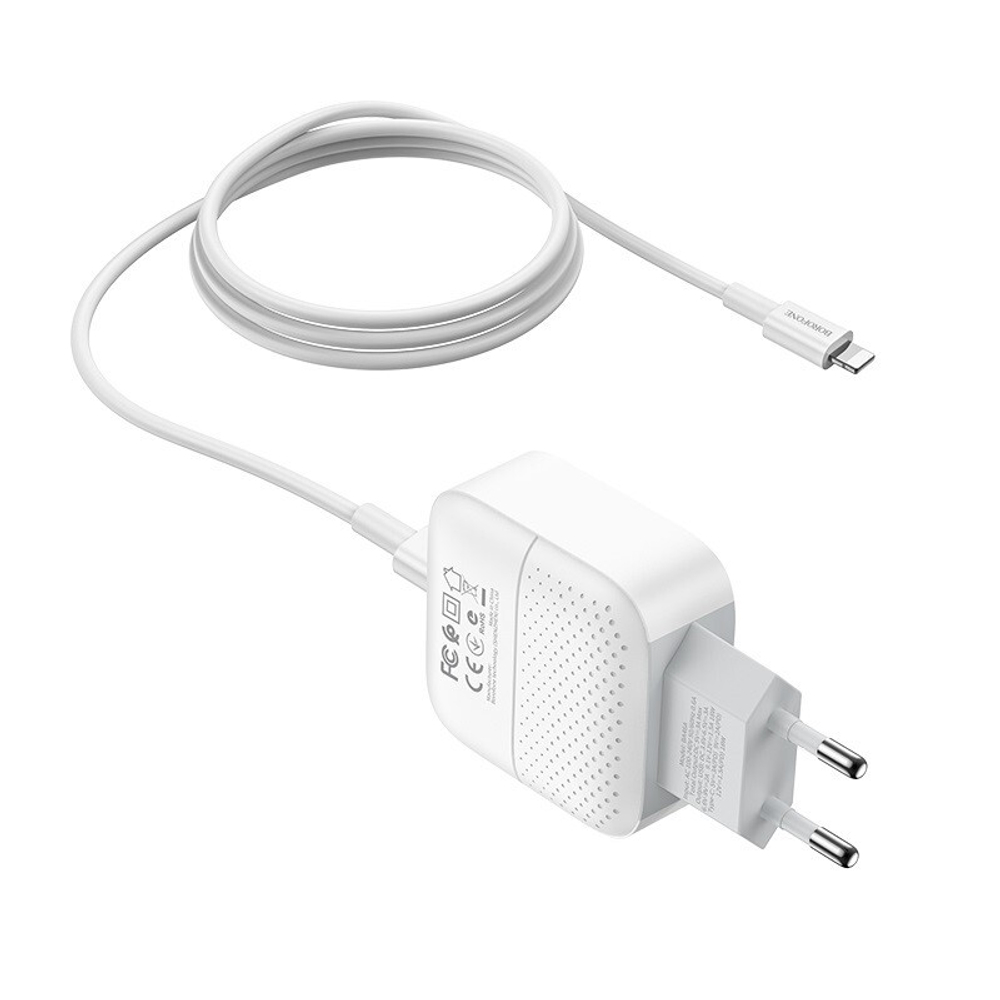 Сетевой адаптер питания BOROFONE BA46A 2USB QC 3.0 и PD+ кабель TypeC-Lighting (белый)