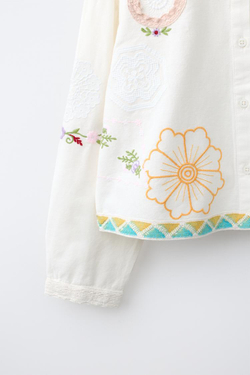 ZARA РУБАШКА ИЗ ХЛОПКА И ЛЬНА С ВЫШИВКОЙ, ЭКРЮ