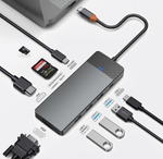 Адаптер WIWU Linker 9 в 1 USB-C HUB на USBx3/Type-Cx2/VGA/HDMI/SD/TF (A921HV) (Grey)