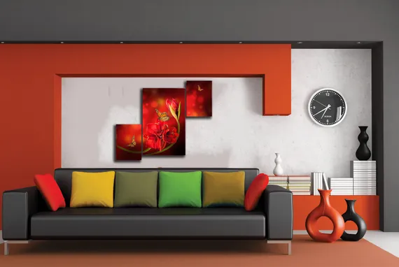 Модульная картина "Бабочка на красном цветке"