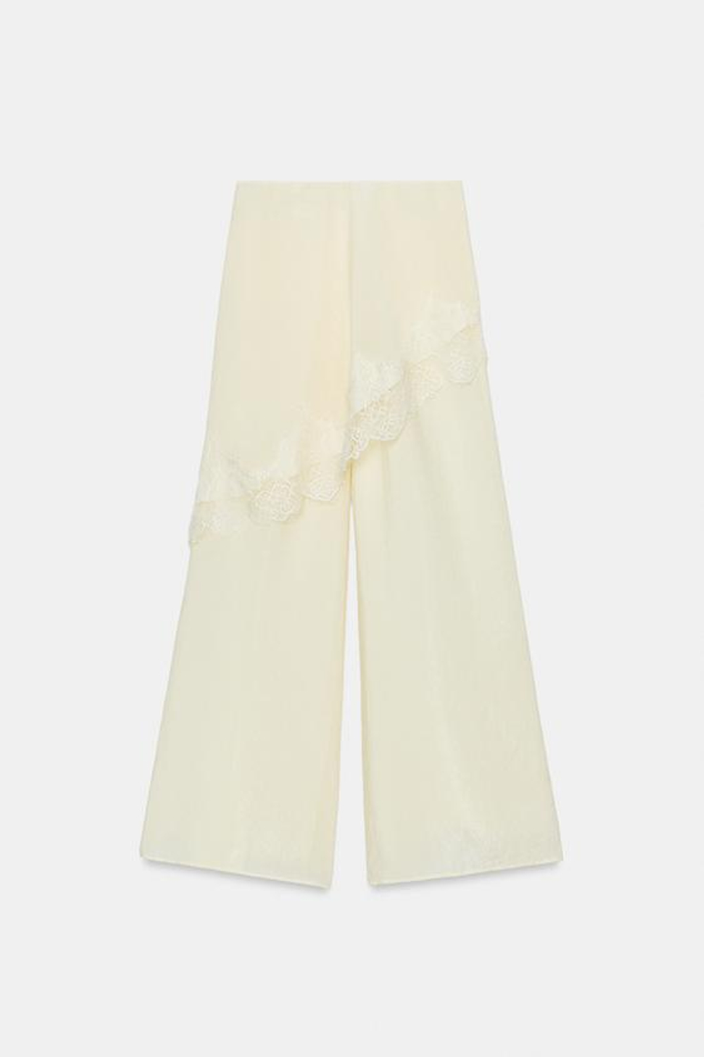 ZARA ШИРОКИЕ БРЮКИ ПАРЕО С КРУЖЕВОМ, ЭКРЮ