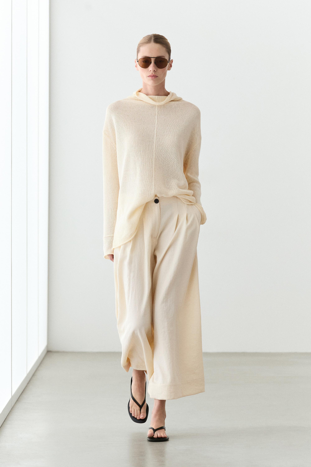 Massimo Dutti Укороченные брюки с широкими штанинами, натуральный/кремовый